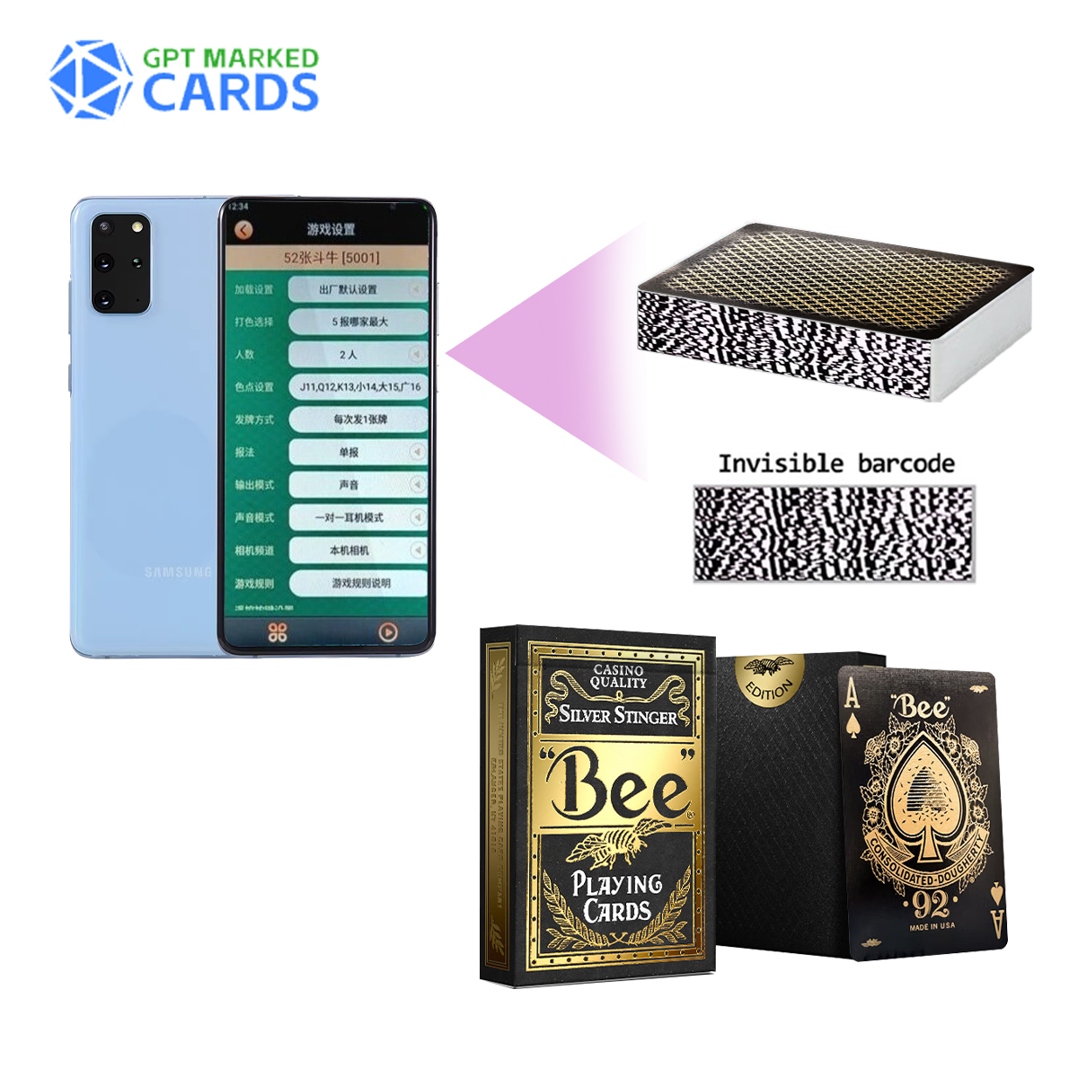Advanced Bee Marked Barcode Decks für Poker-Analysatoren Schwarz Gold
