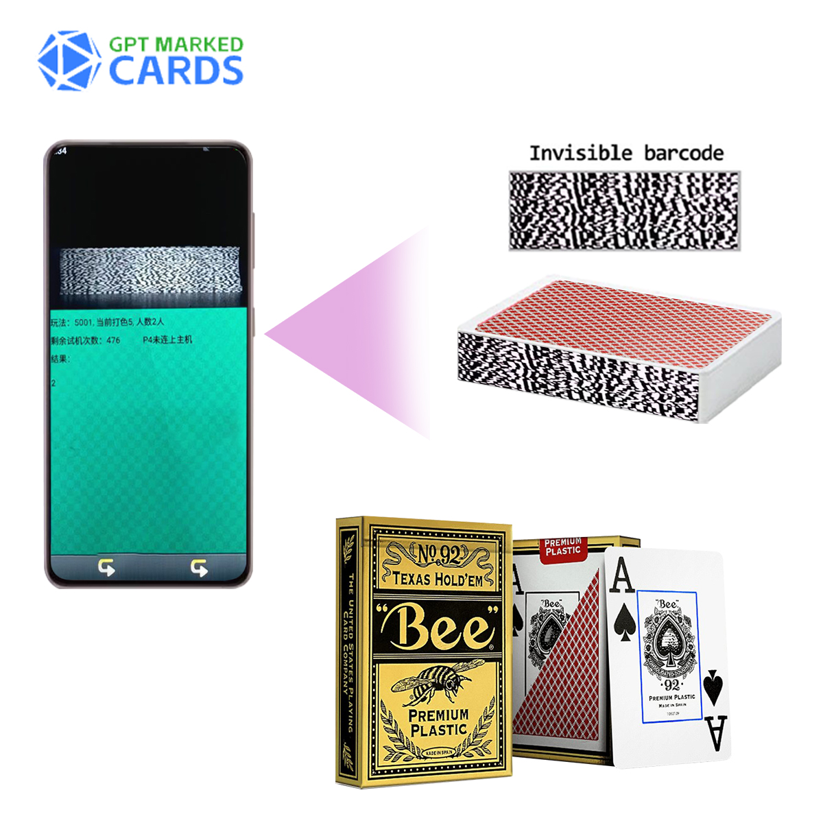 Bee Barcode-Karten für Texas Hold'em – professionell markierte Pokerkarten