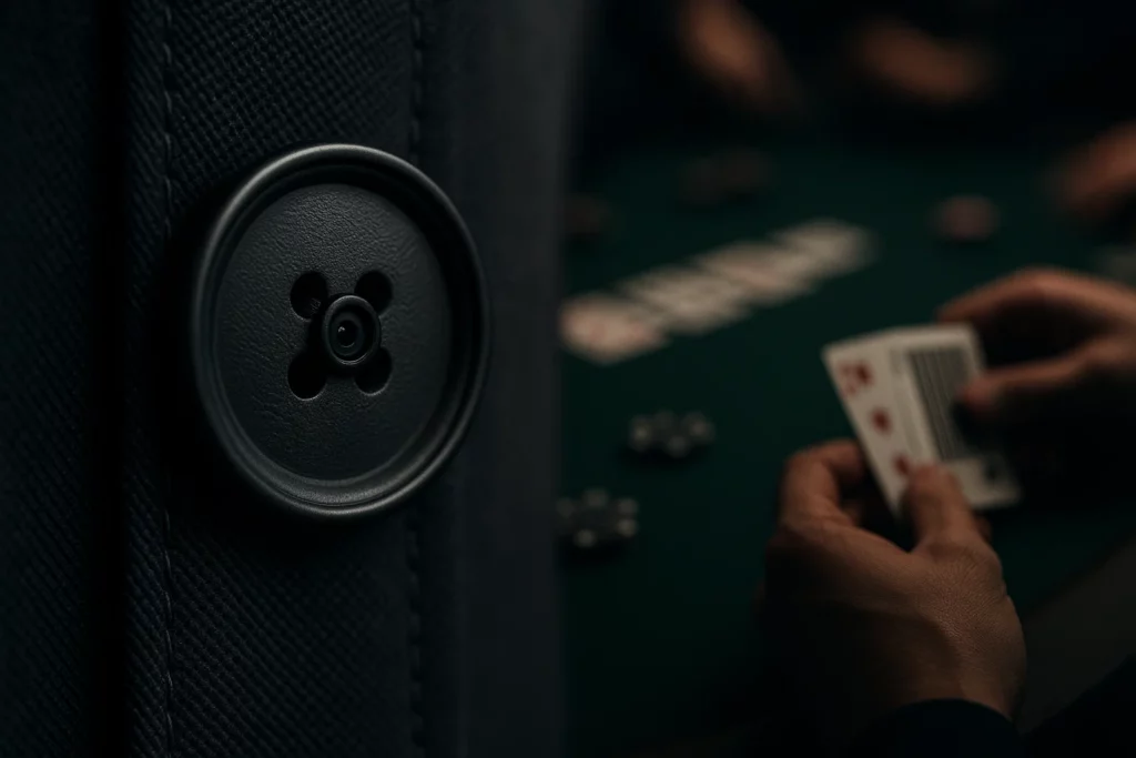 Button poker scanner camera for hidden barcode scanning in poker games