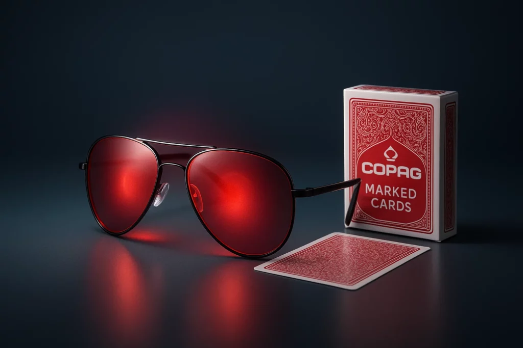 Infrared marked cards sunglasses with Copag marked deck for poker and blackjack