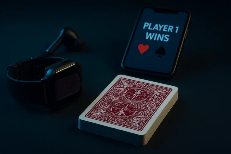 Close-up of invisible barcode on side-marked poker card being scanned by a poker analyzer device for real-time game insights