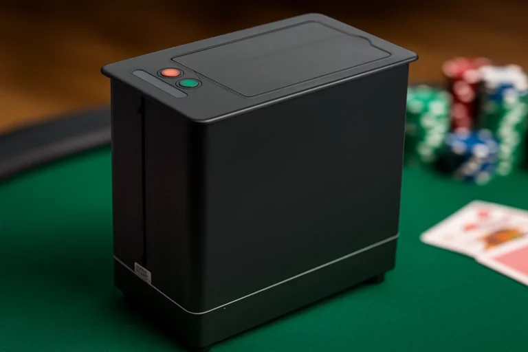 Revolutionary Card Shuffler: The Ultimate Scanner for Marked Barcode Decks 2 撲克牌洗牌機和掃描器的特寫鏡頭